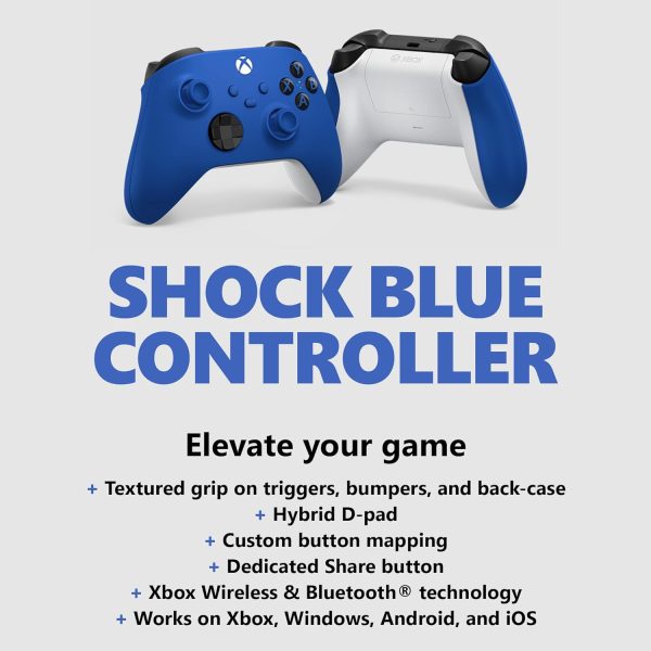 Xbox Wireless Controller Shock Blue - Wireless - Bluetooth - USB - Xbox Series X, Xbox Series S, Xbox One, PC, Android, iOS, Tablet - Shock Blue - Image 2
